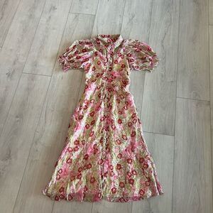 Anthropologie Floral Pink and Green Dress